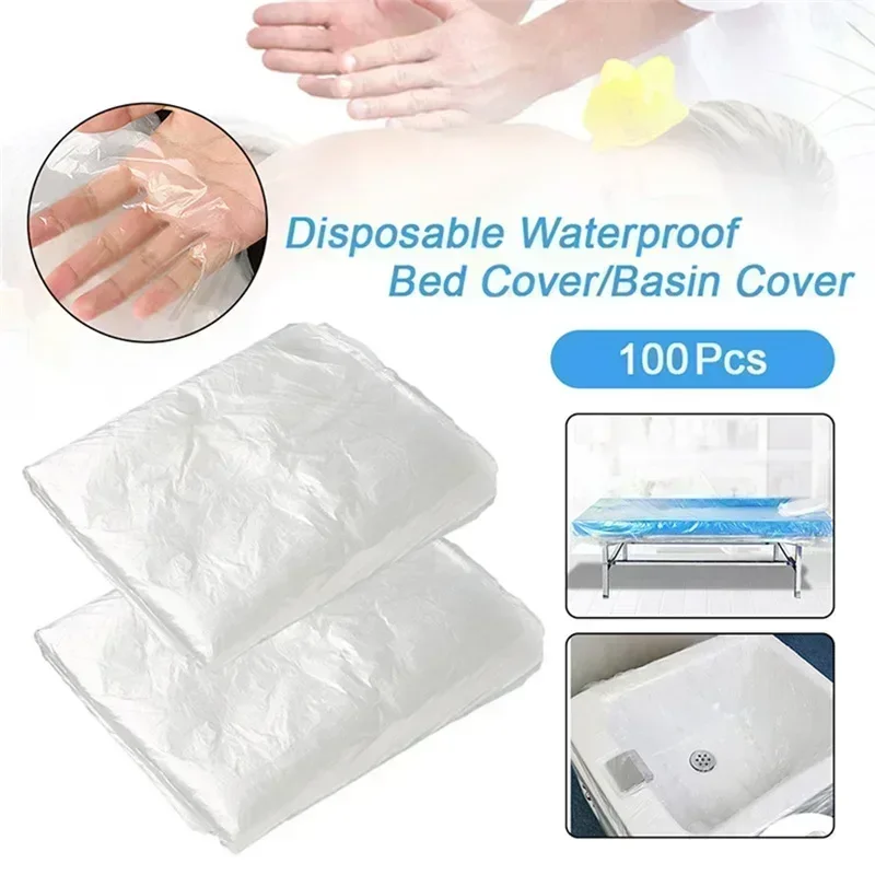 100Pcs Couch Cover Disposable Bedspread SPA Massage Treatment Table Sheets Transparent Beauty Bed Waterproof Film Table Cover