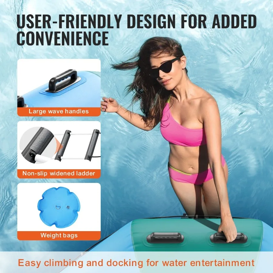Trampolín de agua recreativo de 12 pies, plataforma de natación de rebote portátil con escalera de 3 escalones, bomba de aire eléctrica