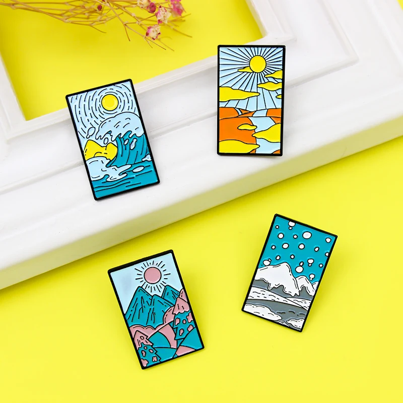 

Season Painting Enamel Pins Spring Summer Autumn Winter Scenery Landscape Oil Painting Brooches Badges Lapel Jewelry for Friends