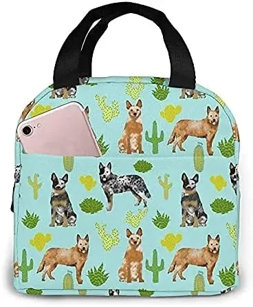 Lunch Bag Australian Cattle Dog Blue And Red Heelers Cactus Blue Tint Lunch Box Insulated Bag Tote Bag For Men/Women Work Travel