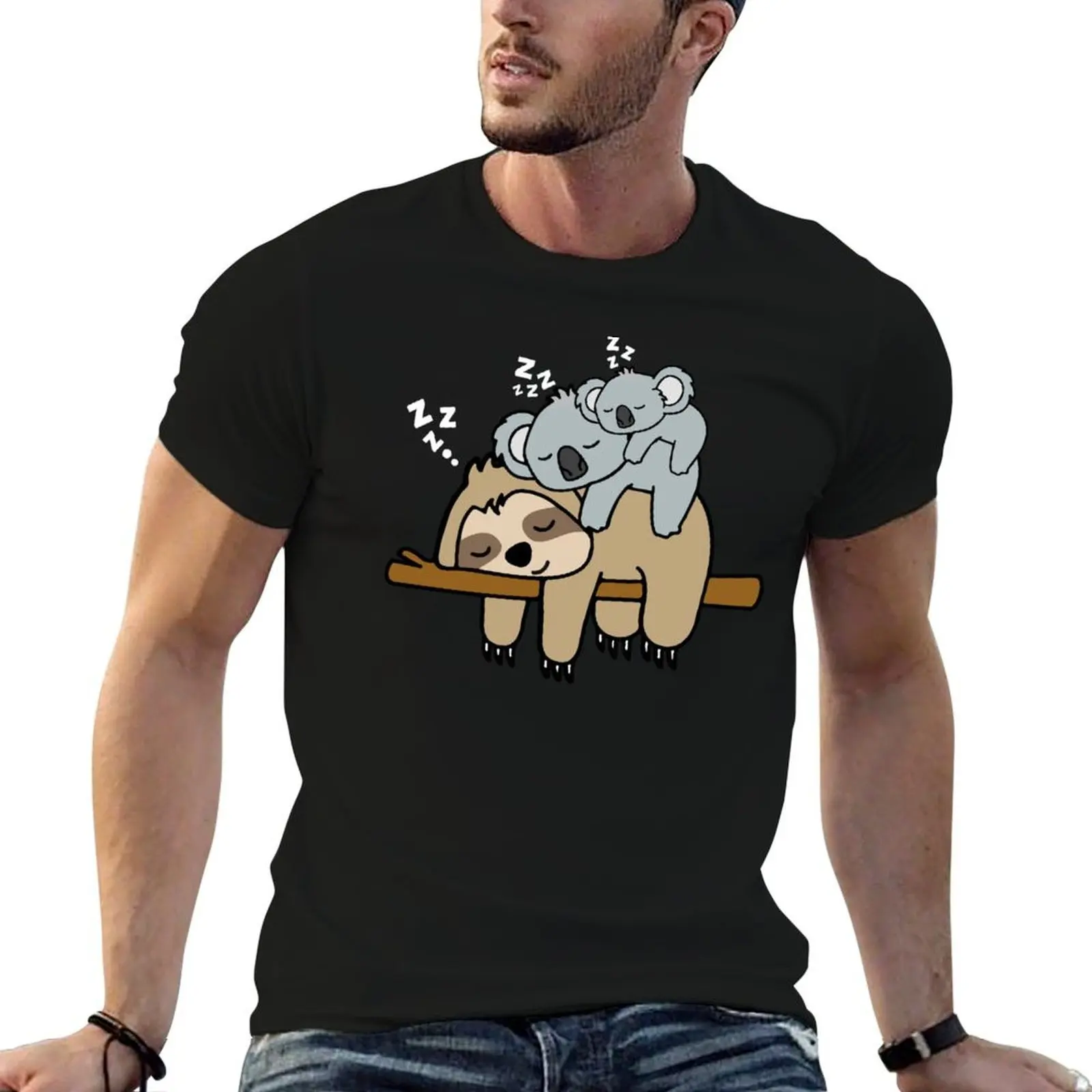 

Cute Lazy Sloth With Baby Koala Mama Bear Sleeping Napping Gift T-Shirt t shirt custom print T-Shirt
