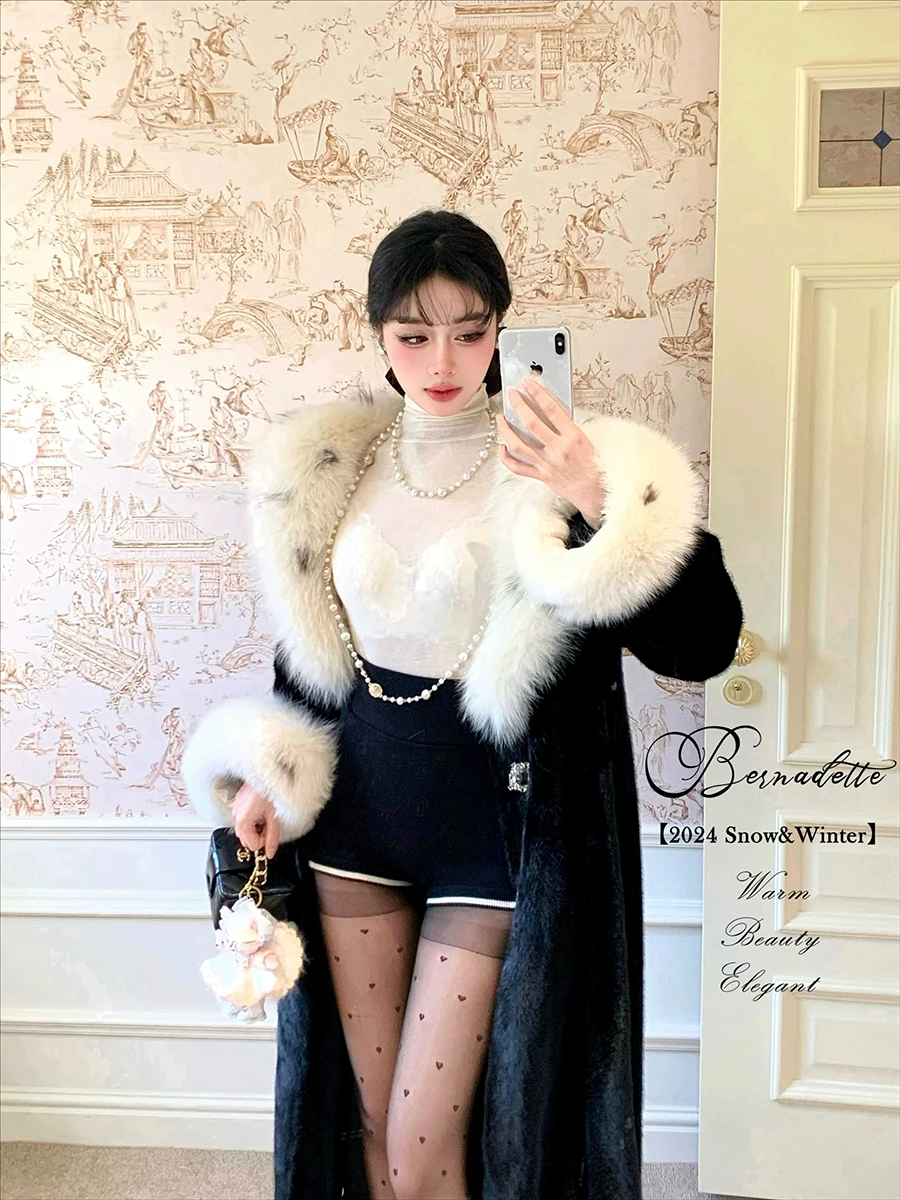 

Lautaro Winter Thick Warm Soft Shaggy Fluffy Faux Fur Coat Women with Fake Fox Fur Collar and Cuff Elegant Furry Overcoat