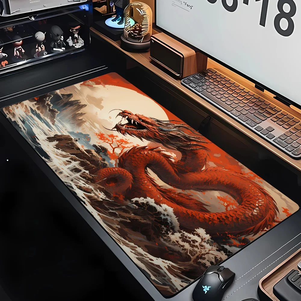 900x400mm Anime Dragon Large Mat Bottom Non-Slip Rubber Stitched Edge Keyboard Pad HD Mythical beast Computer Gaming Accessories