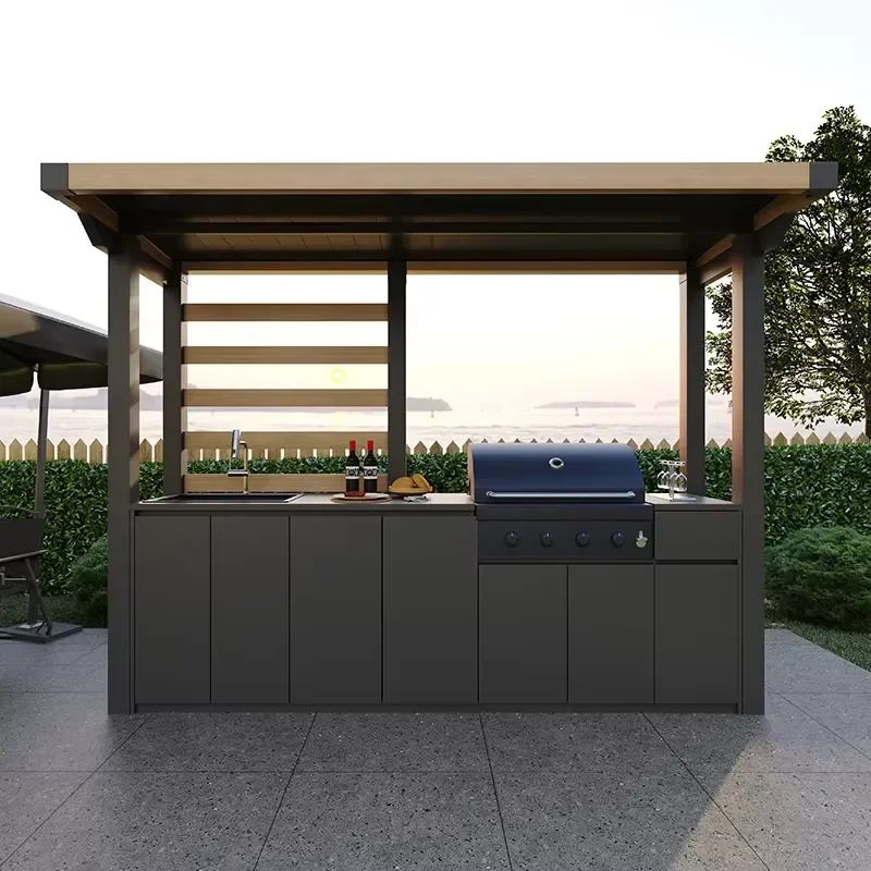 Aluminum Kitchen Cabinets Eco-Friendly Recycled Set - Sustainable Aluminum Build with Matte Black Handles, Deep Drawers