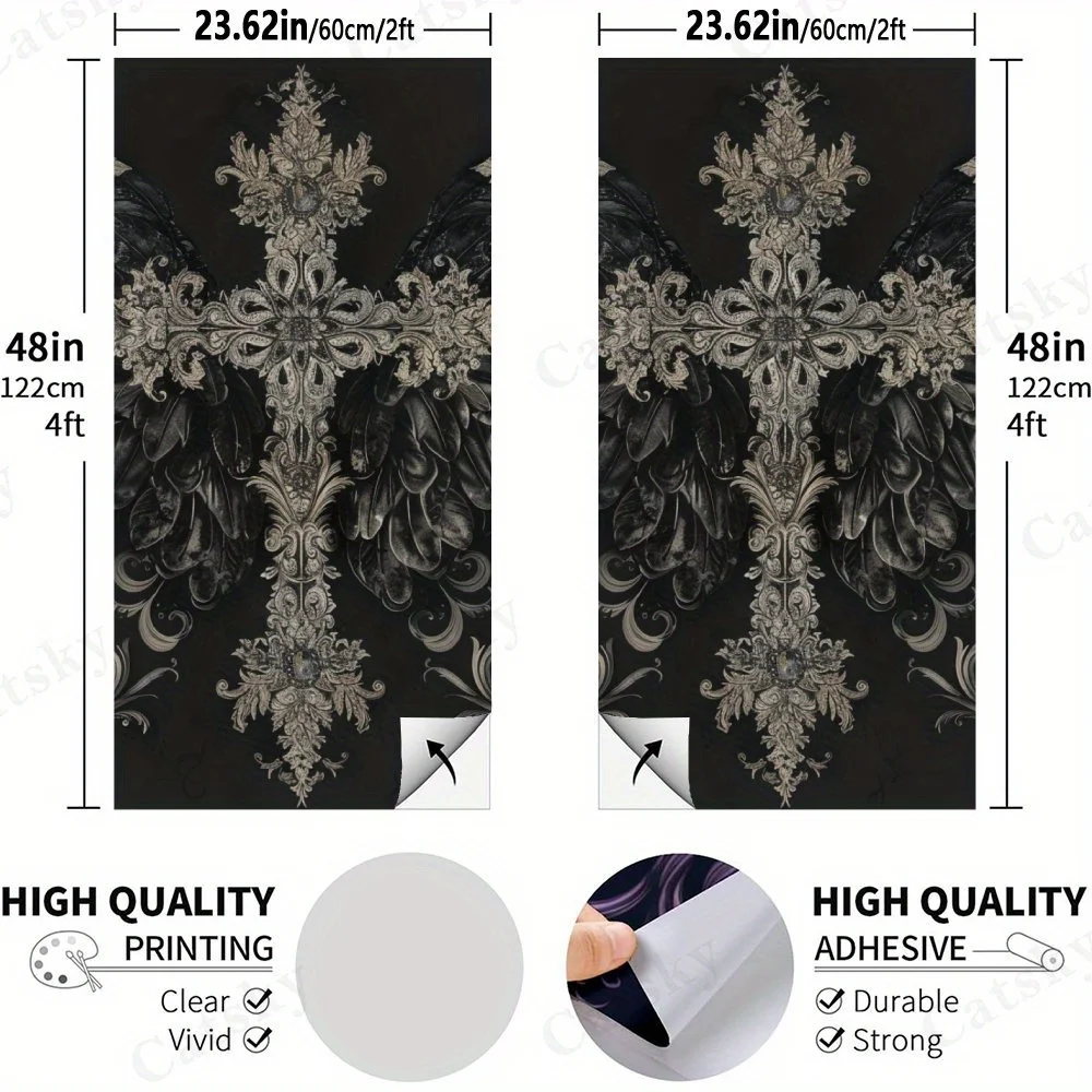 Gothic Cross With Wings & Roses Art Sticker,High Value! 2D Flat Vinyl Sandboard Decals - Budget-Friendly and High Value, Bubble-
