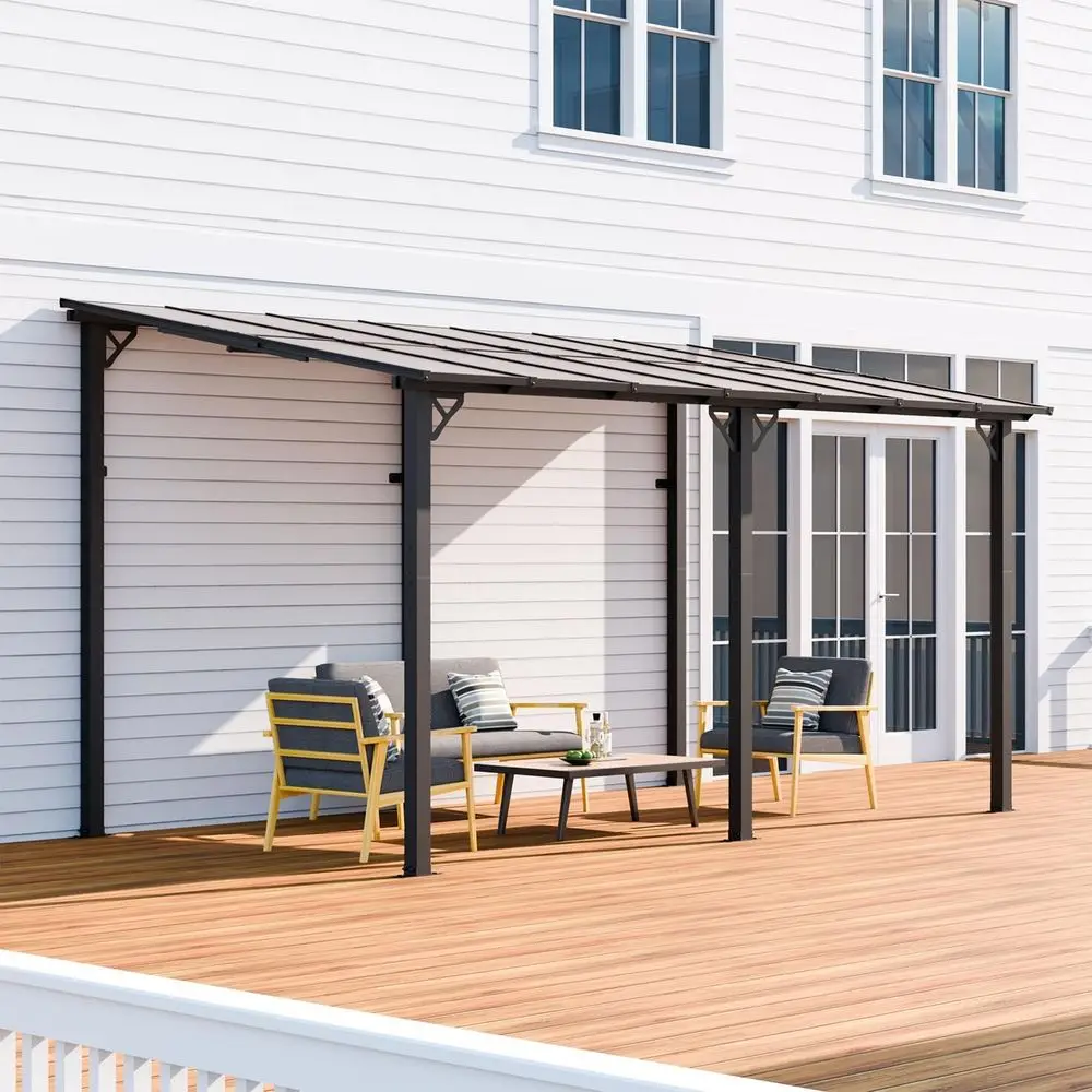 

Большая беседка-пергола 10 футов с наклонной крышей, настенная, металлическая, для террасы, патио, двора