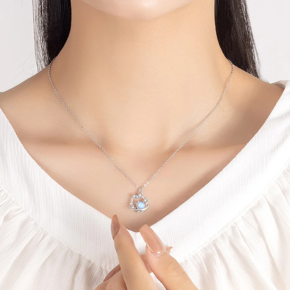 925 فضة قلادة نجمة Moonstone قلادة السيدات أزياء بسيطة عيد ميلاد حزب الزفاف الذكرى مجوهرات هدية #4