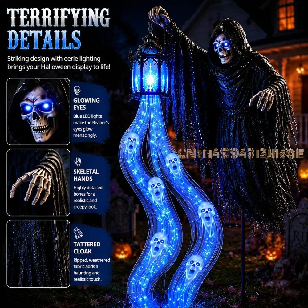 Halloween Soul Harvester Animated Solar Powered Garden Light,Halloween Ghost Yard Light, Solar Witch and Glowing Soul Stake - view 6