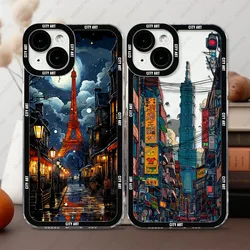 Case For iPhone 16 15 14 13 Pro Max 12 Mini 11 XS X XR SE 7 8 Plus Soft Cover City Landscape Art