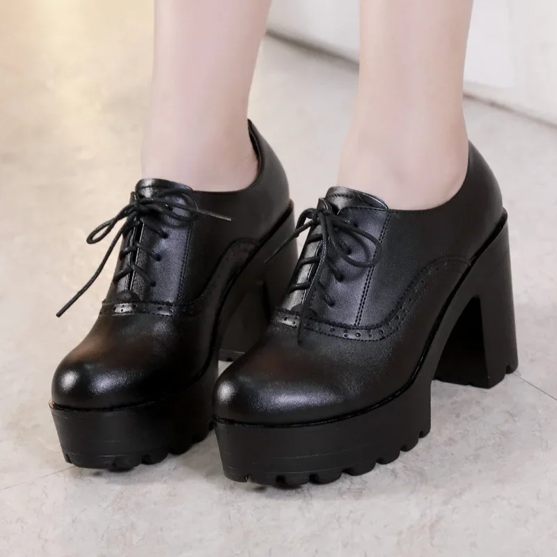 8cm 10cm Small Size 32-43 Vintage Brogues Style Oxford Shoes for Women Platform Pumps 2024 Block High Heels Shoes Plush Office