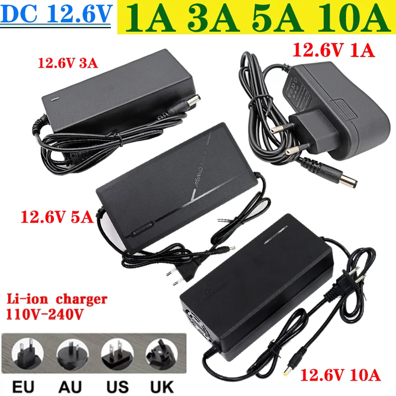 12.6V 1A 3A 5A 10A 18650 21700 Lithium Battery Charger For 12V 3S Series Li-Ion Battery Polymer smart Charger 18650 Battery Pack