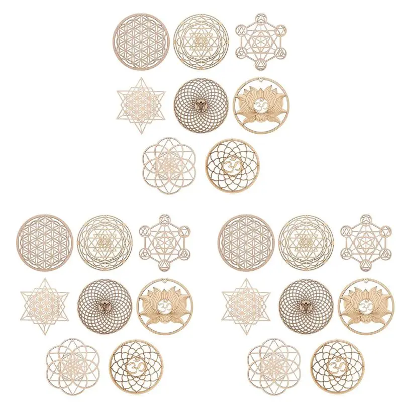 AT05-24Pack 14Cm Wooden Wall Sign Flower Of Life Shape Coaster Wood Wall Art DIY Coaster Craft Making Geometry
