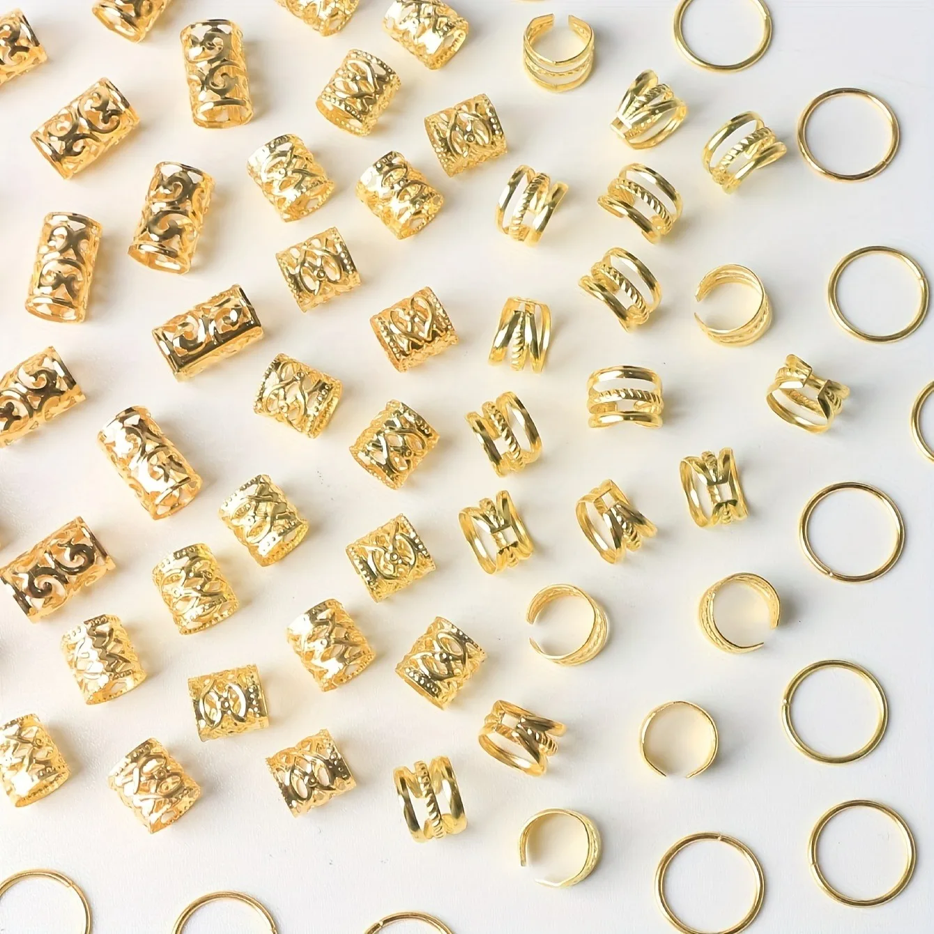 80PCS/Set Vintage Hollow Hair Rings Alloy Hair Cuff Hair Pins Loops Hair Accessories Loc Hair Jewelry for Braids image 3