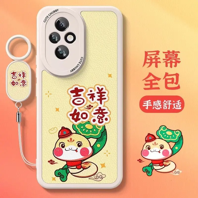 Chinese Style Cartoon Red New Year Phone Case for Huawei Honor 300 200 Pro 100 90 Pro 70 with Pendant Silicone Phone Back Cover