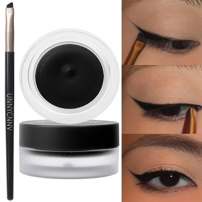 2 In 1 Non Smudging Eyeliner Cream With Brush Waterproof Long-lasting Matte Black Brown Easy Wear Eyeliner Makeup Cosmetic