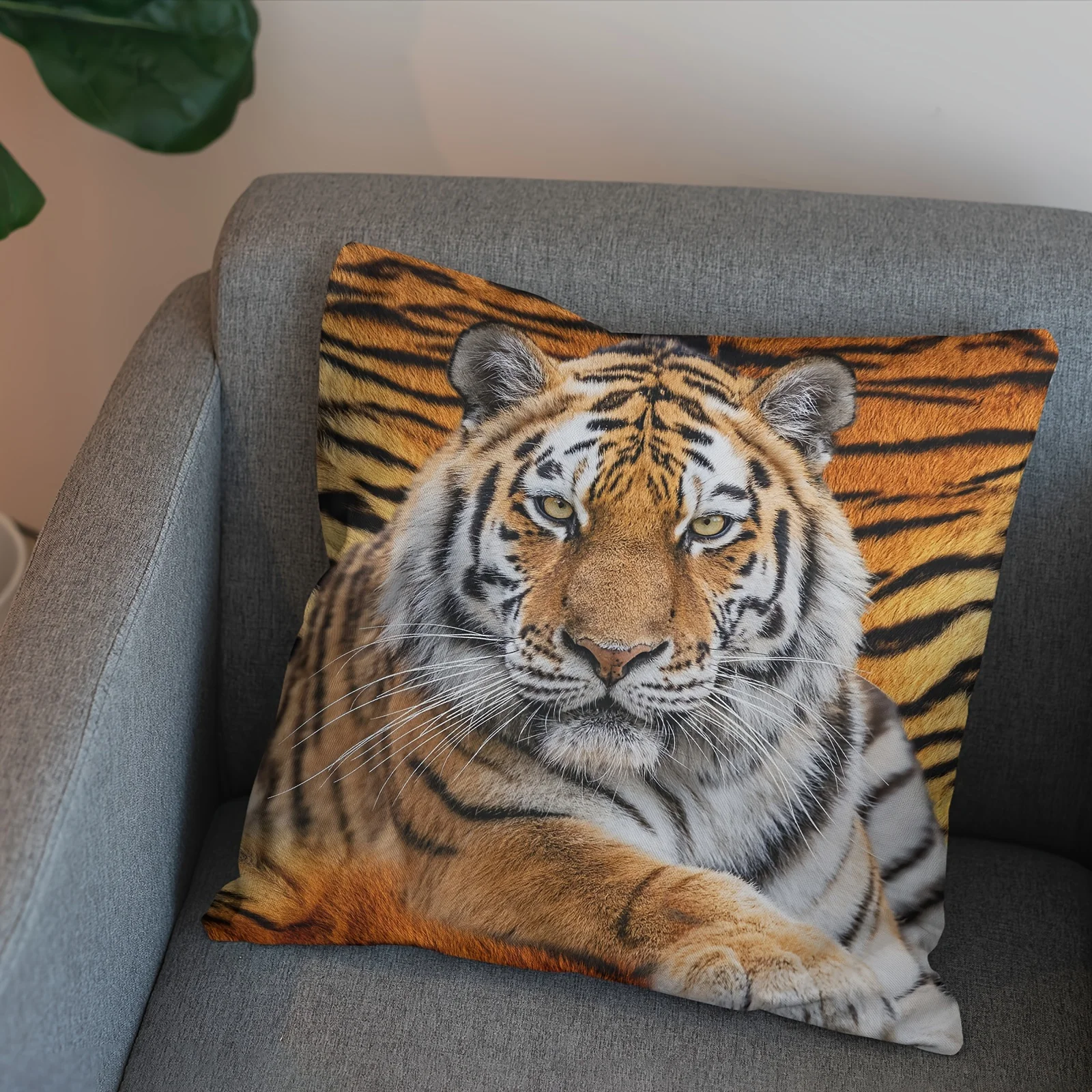 Funda de almohada de tigre realista: diseño llamativo de vida silvestre, perfecta para decoración del hogar y regalos, alta calidad, obras de arte únicas