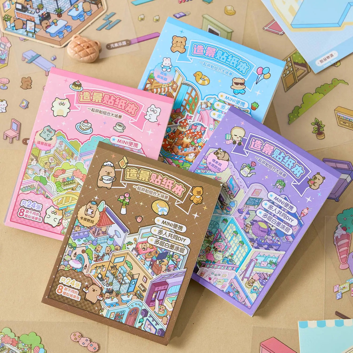 

Mini Diorama Stickers for Journaling Unwinding 24 pcs Gentle Melody Series with Cute Cartoon Scenes Perfect for Students Pastime