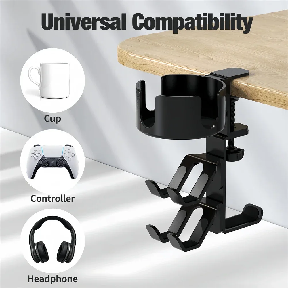 Under Desk Bracket  3 In 1 Desk Cup Holder With Headphone Hanger And Controller Stand Gaming Accessories Universals Adjustable