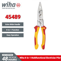 Wiha 45489 Electrician Plier 8-in-1 Multifunctional Insulated Wire Stripping Plier with Wide Handle Design Easy Operation