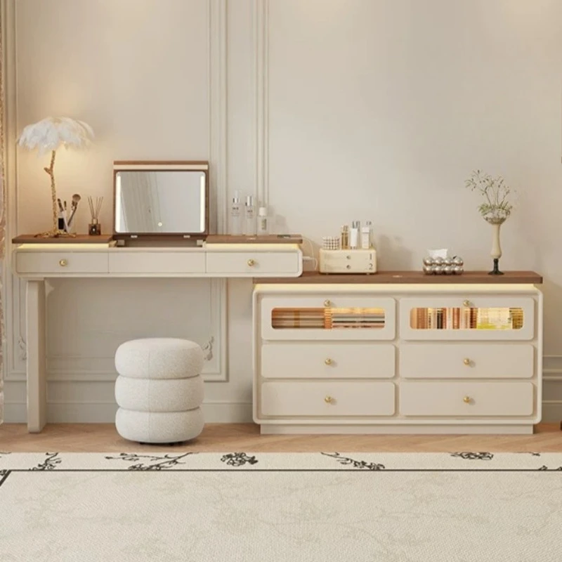 Italian Station Vanity Makeup Desk Double Stool Coffee Workbench Dressing Table Wood Frames Penteadeira Bedroom Furniture