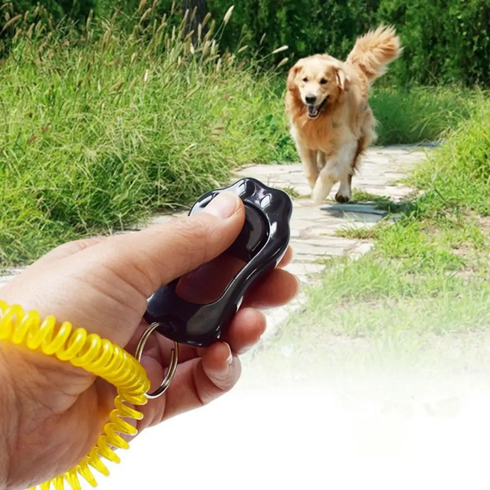 Cute Paw Shape Dog Clicker Toys Paw Shape PC/Stainless Steel Sheet Pet Tranining Clickers Multi-colors with Wrist Strap