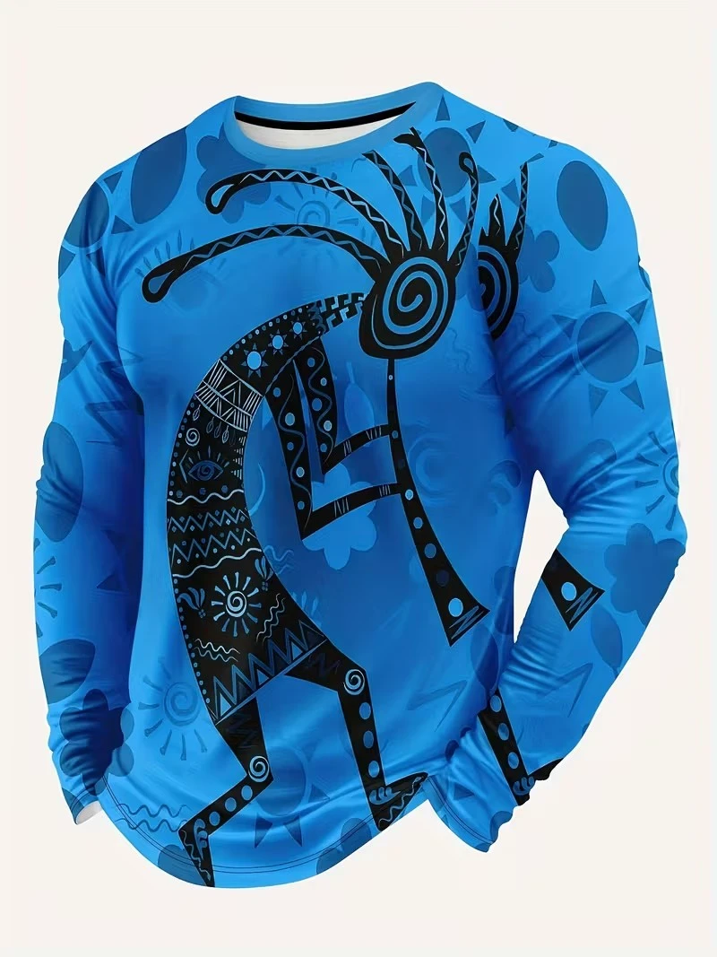 Vintage Traditional African Ethnic Murals 3D Print Mens Long-sleeved T-Shirt Casual T Shirt Women Men's Loose Personalized Tees