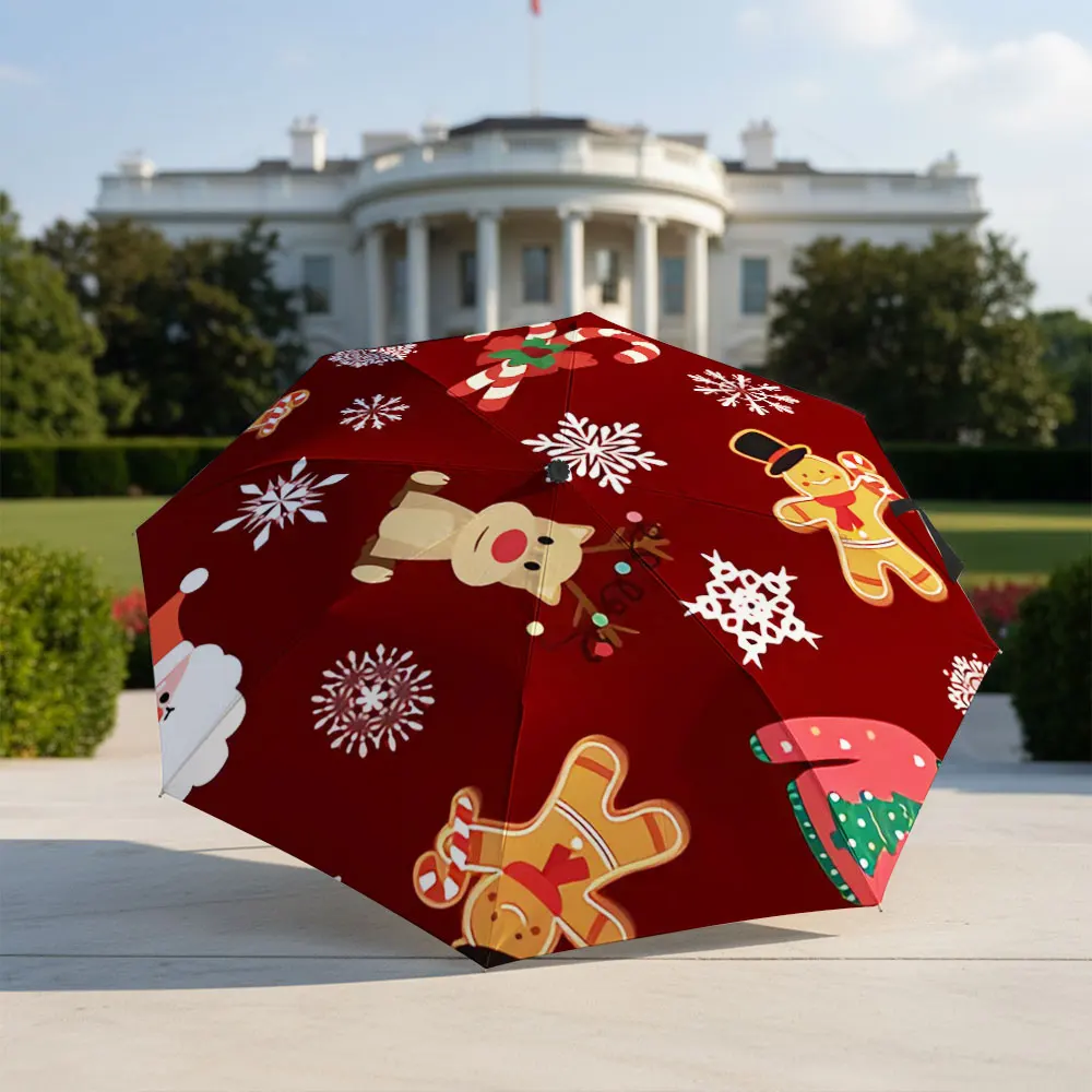 Christmas Cheer Pattern Umbrella with Festive Icons Compact Fashion Folding Umbrella for Daily Use, Christmas Gift