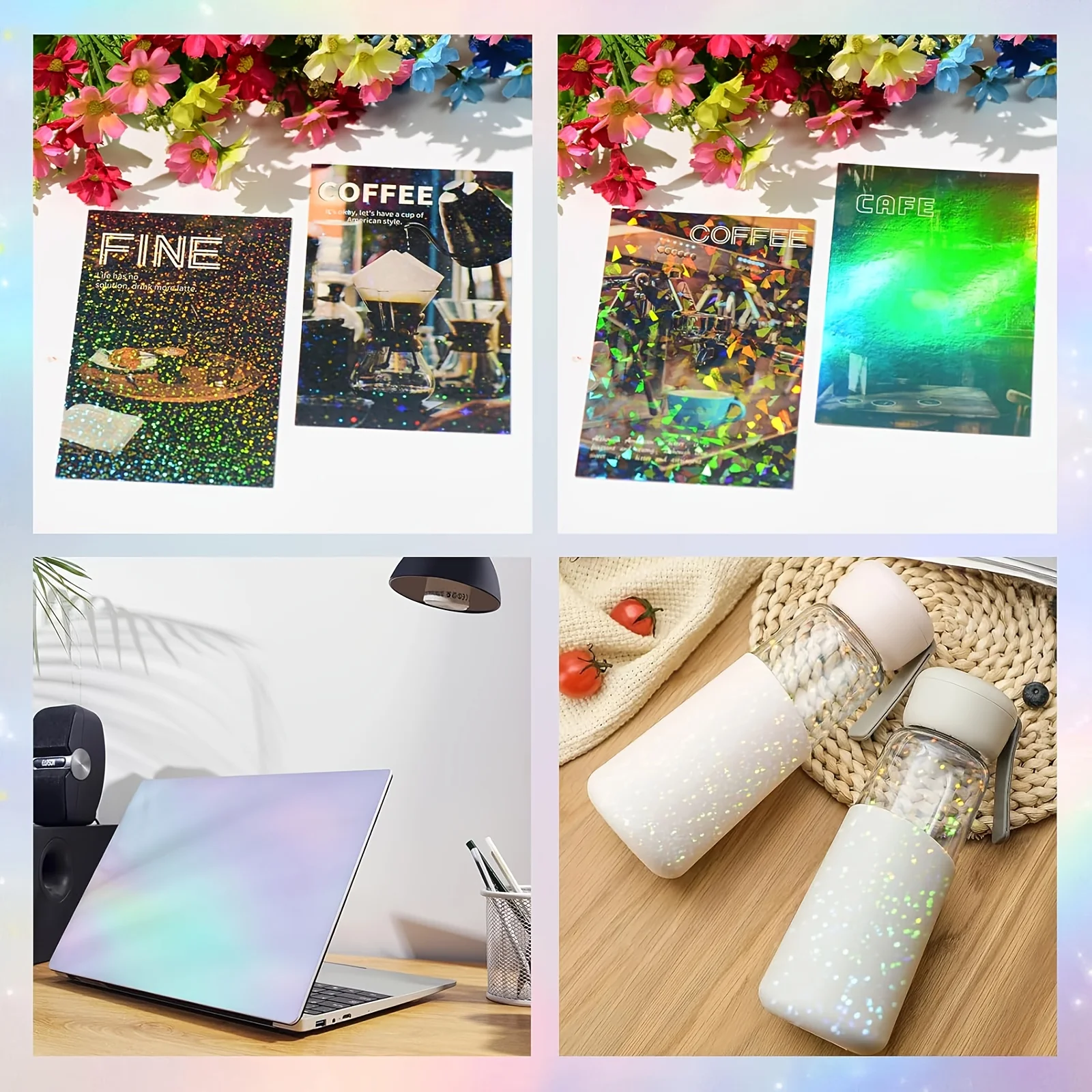 20 Sheets A4 Clear Holographic Cold Lamination Film Mixed Styles Waterproof Self-Adhesive Vinyl Sticker Paper 8.3x11.7 Inch