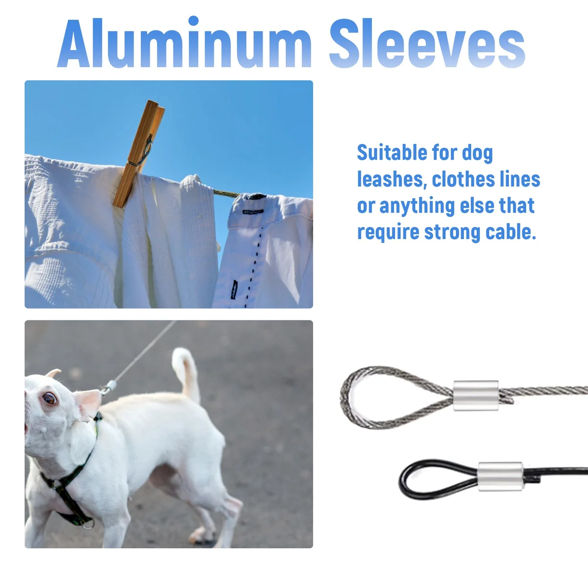 AA84 200 PCS 1/16 Polegada Conjunto de virola de cabo de liga de alumínio manga de laço de friso para corda de fio