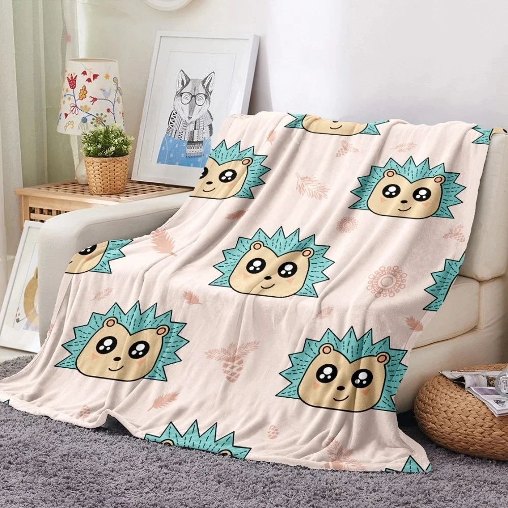 Cartoon Hedgehog Flannel Blanket Soft Warm Lightweight Blanket Cute Animal Print Blanket for Bed Sofa Couch King Queen Size