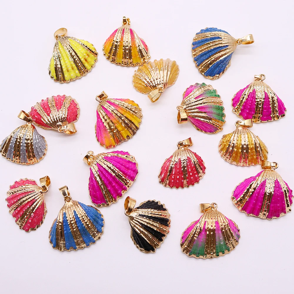 Brand New Natural Shell Inlay Necklace Pendant Colorful Scallop Colorful Bohemian Shell Women's Beach Earrings Summer Gift