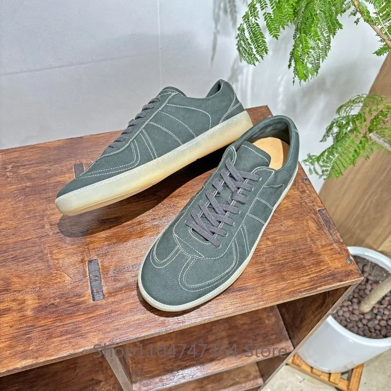 Designer Fashion Genuine Leather Casual Training Shoes Men's Washed Cowhide Handmade Lace Up Sport Flat Work Walking Shoes Male