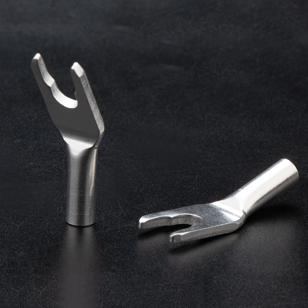 銀メッキオーディオフォークスペードコネクタ、yスペードプラグ、hifiスピーカーコネクタ、4mm、オーディオファン、4個