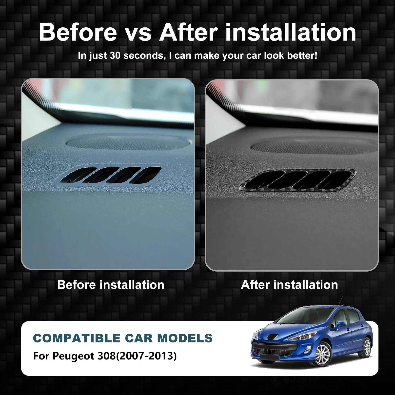 Dashboard Air Outlet Sticker For Peugeot 308 I T7 2007 2008 2009 2010 2011 2012 2013 Real Soft Carbon Fiber Interior Accessories