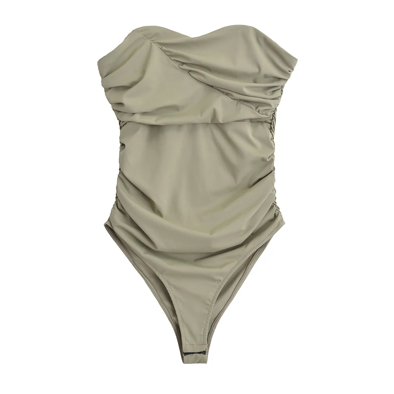 Yenkye-bodysuit feminino em bandeau sem alças, bodysuit sexy, fora do ombro, ruching lateral, corpo feminino, nova moda