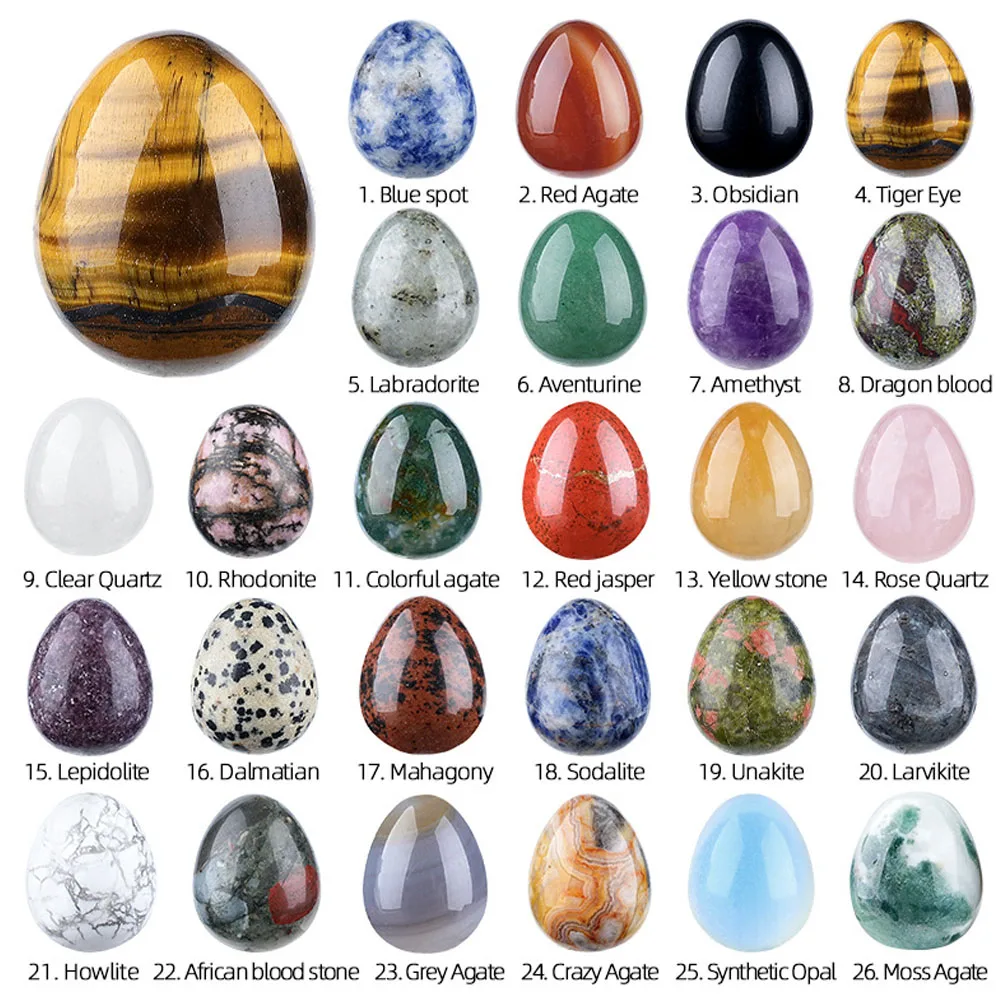 10pcs Natural Crystal Stone Ornament Egg Shape Rose Quartz Aventurine Healing Reiki Gem Mineral Easter Home Decoration 20x17mm