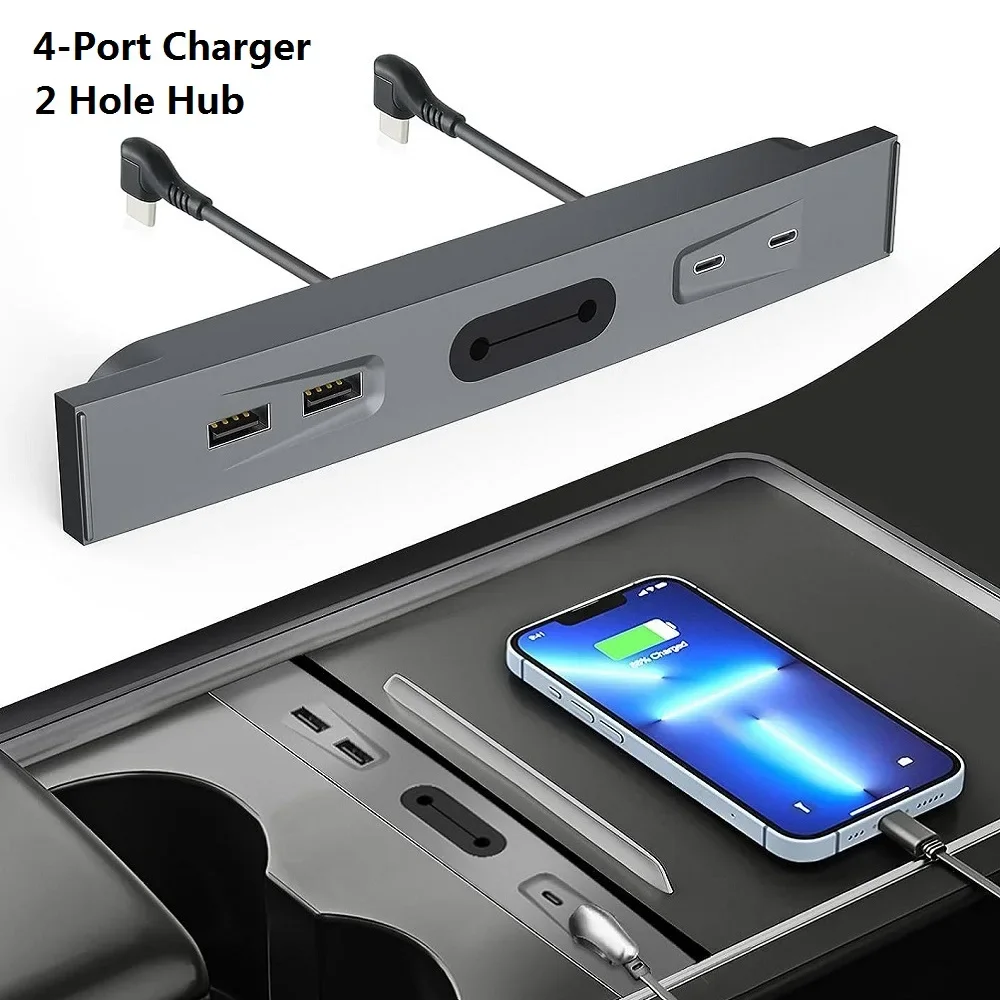 Car USB Shunt Hub for Tesla Model Y & 3 2021 2022 2023 Docking Station Splitter Porous Intelligent Accessories 27W Quick Charger
