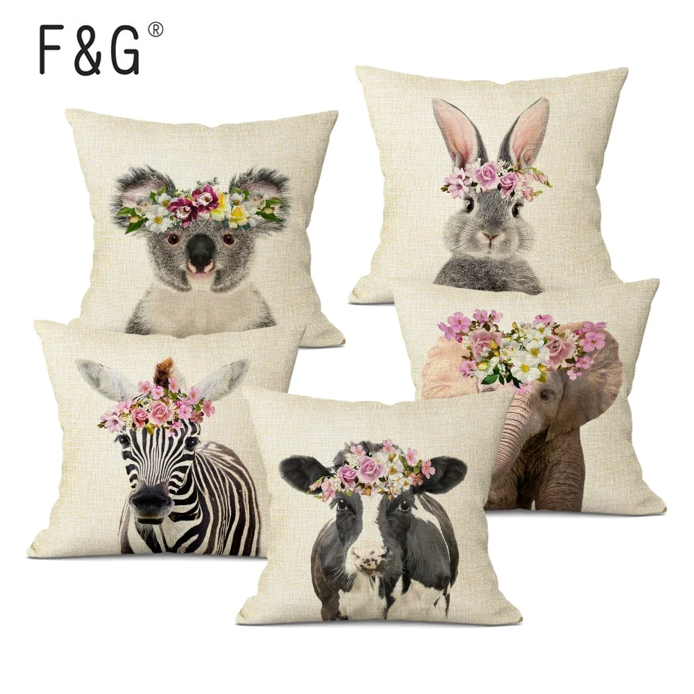 Cute Flower Animal Decorative Pillowcase 45X45cm Cushion Covers Home Throw Pillows Case Flower Rabbit Sofa Cushion Cover