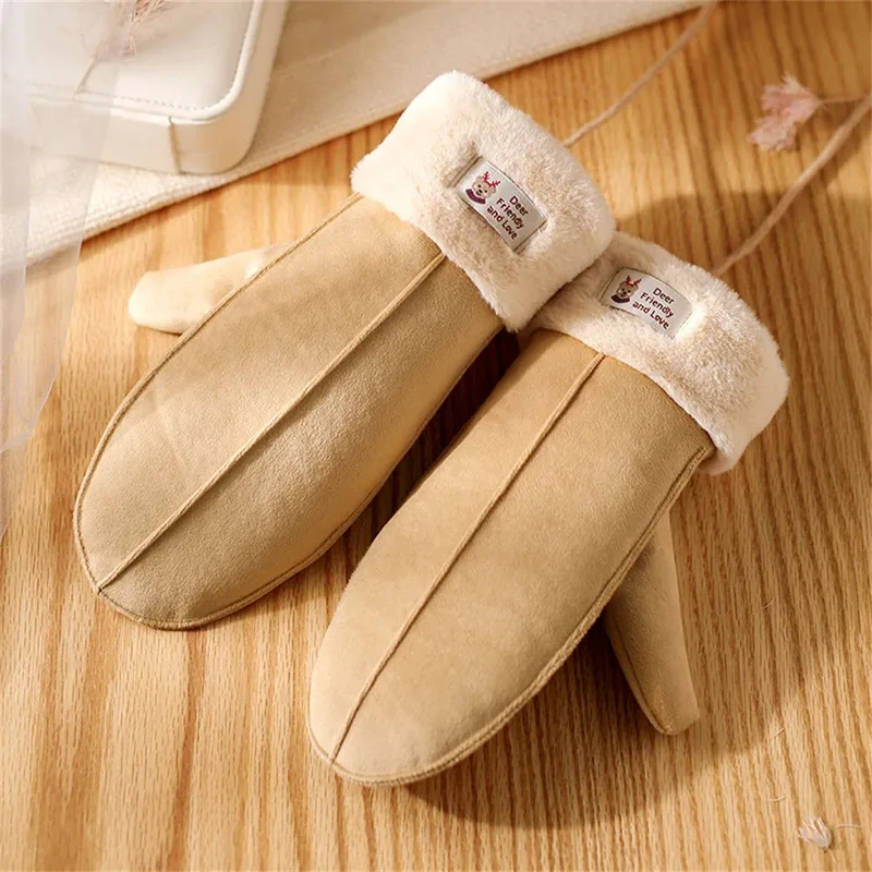 المرأة الجلد المدبوغ أفخم معلقة الرقبة قفازات الشتاء الدافئة يندبروف قفازات التزلج في الهواء الطلق الباردة واقية طالب القفازات هدية الكريسماس