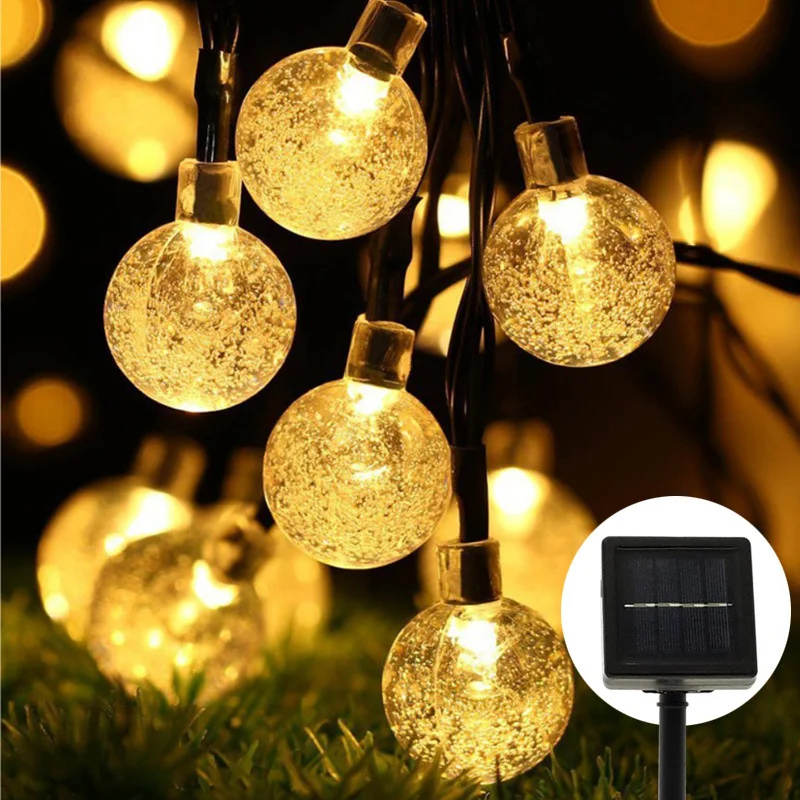 

8 Modes Solar Light Crystal ball 5M/7M/12M/ LED String Lights Fairy Lights Garlands For Christmas Party Outdoor Decoration