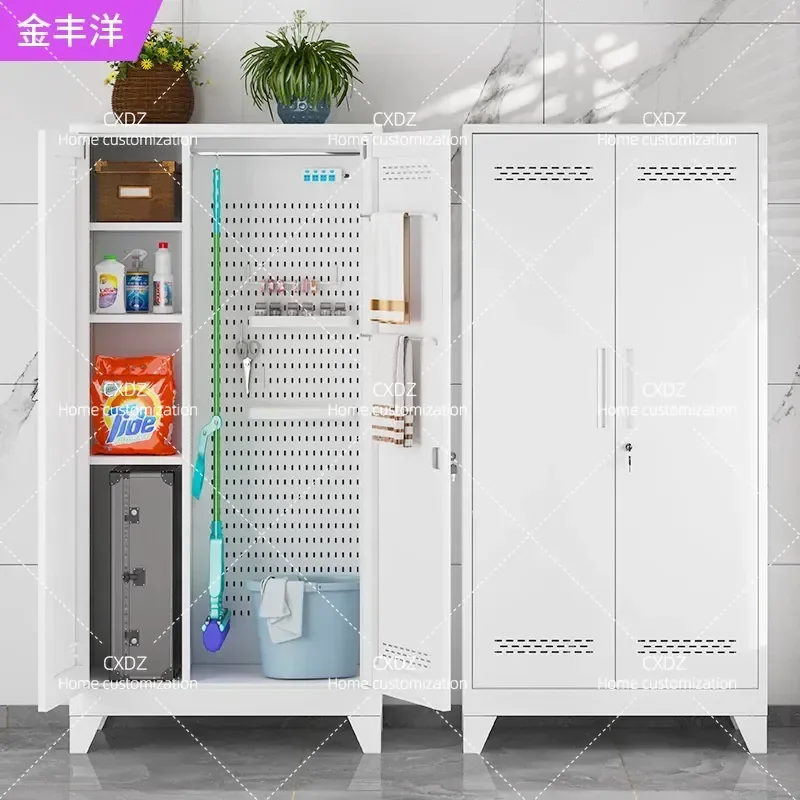 Cleaning tool storage cabinet Balcony hole plate Iron cabinet Locker Household with lock Housekeeping cleaning Mop cabinet