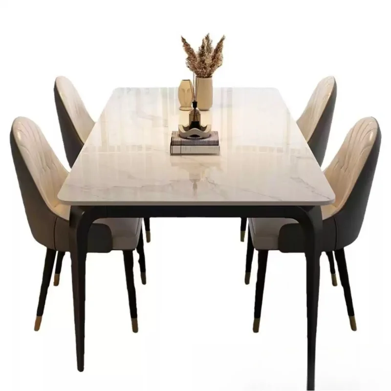 

Modern simple Italian bright rock slab dining table and chairs light luxury household small apartment rectangular table