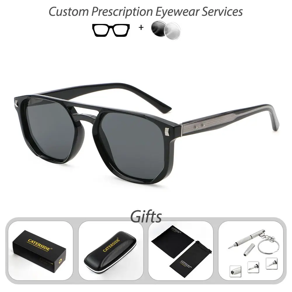 CATERSIDE Retro Pilot Herren-Sonnenbrille mit Sehstärke, flaches Oberteil, Doppelbrücken-Design, verschreibungspflichtige Sonnenbrille für Damen, Outdoor-Brille – Detail 4