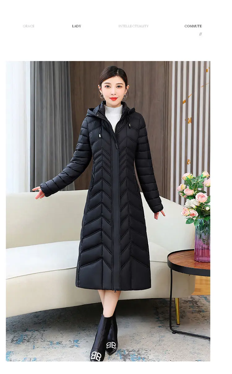 Mom's Long Down Cotton Jacket 2026 Winter New Fashion Slim Hooded Coat Women's Warm Parker Overcoat Solid Female Casual Jackets