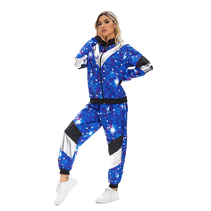 

Halloween Retro 80s Disco Sportswear Jacket Pants Trendy Hip-hop Party Men And Women Starry Sky Suit Role Playing Clothing Sets