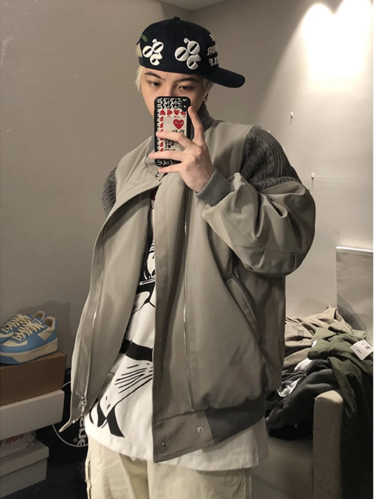 

Men's Knitted Jaet High Street Hiphop Sle oulder Patchwork Baseball Coat Polyester Long Sve Zipper Closure Loo...