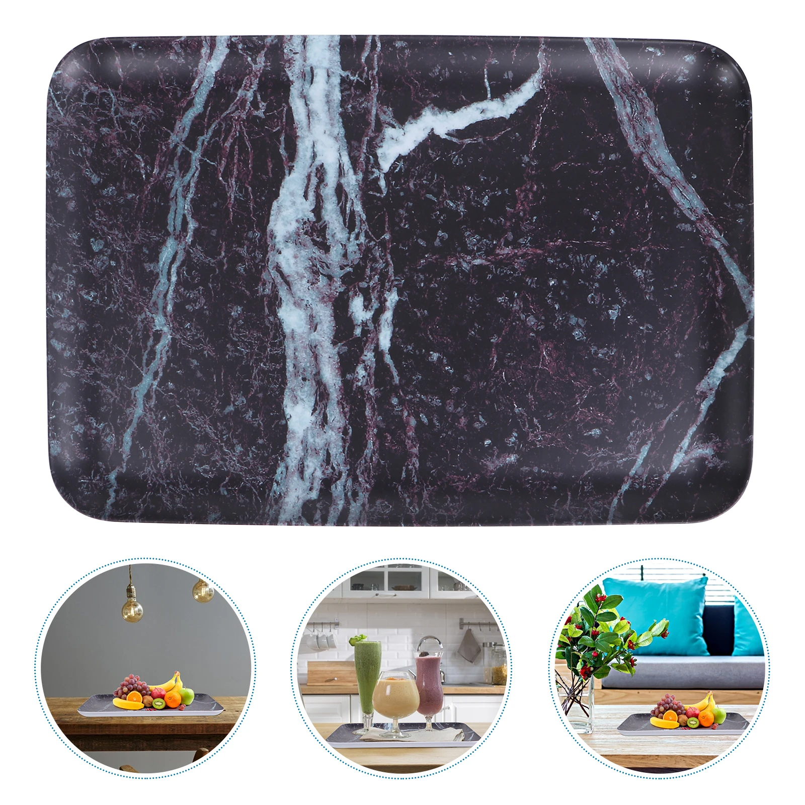 

Melamine Tray Platter Storage Display Black Food Jewelry Earrings Plate Marble Texture Premium Home Tea Fruit