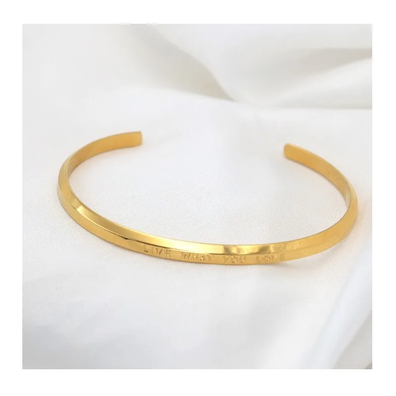 

Stylish and Simple Hand Jewelry Women's Gold Bevel Cut Lettering Titanium Steel Bracelet