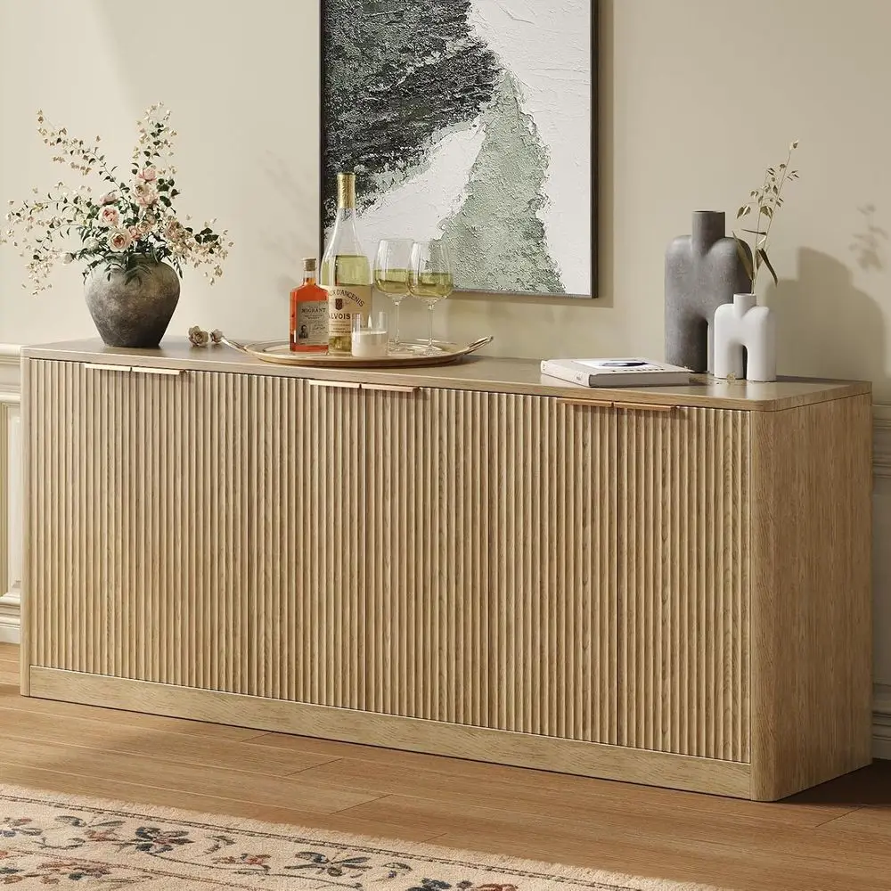 

67" luted Oak Buet Cabinet Sideboard with Storage, Large Crza with 6 Do, Wood Century ern Sideboard or Kitchen and Living Room (