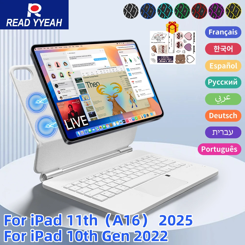 

НОВАЯ беспроводная волшебная Bluetooth-клавиатура с подсветкой для iPad A16 2025, чехол 10-го поколения Pro 11 12,9 дюйма 2018-2022 Air 4 5 6, чехол Smart Cover
